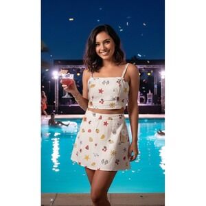 MIDNIGHT SKY JUNIORS SUMMER 2 PIECE SET‎ CROP TOP & SKIRT SIZE MEDIUM NWT